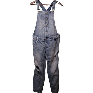 Indigo Blue Maternity Jeans Overalls Distressed Denim BUTTON FRONT Sz Small Cute